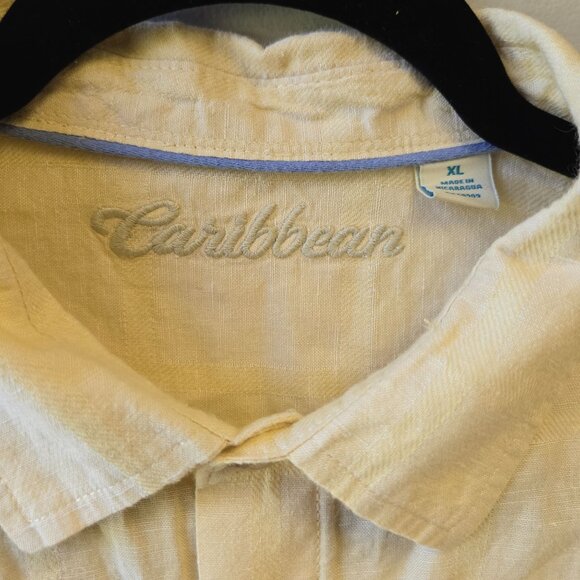 Caribbean Mens Short Sleeve Button-Up Shirt Yellow XL Linen & Cotton Blend - Picture 4 of 8